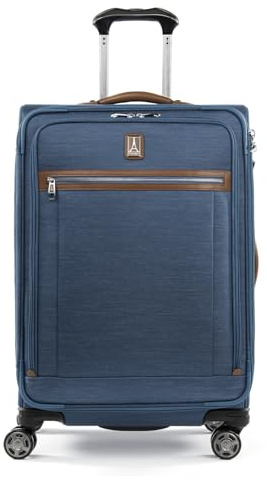 Travelpro Platinum Elite Softside Expandable Checked Luggage, 8 Wheel Spinner Suitcase, TSA Lock, Men and Women, Coastal Blue, Checked Medium 25-Inch