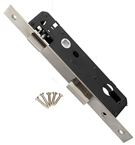 Serratura da infilare/Serratura per telaio tubolare, Serratura a Cilindro da Infilare 85x25mm con Scrocco e Catenaggio Stretto per Inserto Sinistro Destro Universale per Porte Cancelli(Size:25x85m