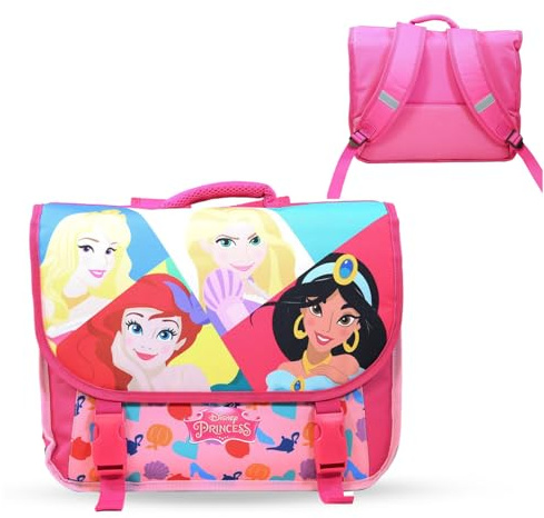 Bagtrotter – Cartable 38 cm – Princesses Disney – Rose – Primaire – Bretelles et dos rembourrés - Bandes Réfléchissantes – Grand Rangement – Licence Officielle Disney