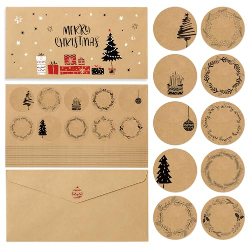 BIROYAL Geschenkaufkleber Weihnachten & Etiketten 100 Stk. – 10 Motive Sticker Weihnachten Selbstklebend zum Beschriften – Frohe Weihnachtsaufkleber, Merry Christmas Stickers für Geschenke,Karten&Deko