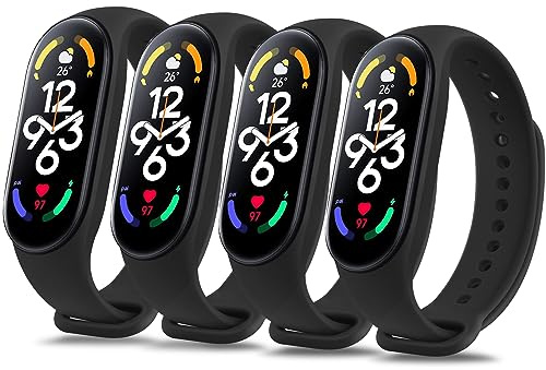 Vancle 4PACK Armbands für Xiaomi Mi Band 7 Armband für Damen Herren,Silikon Sport Weiches Ersatzarmband Uhrenarmband für Xiaomi Mi Band 7(Schwarz/Schwarz/Schwarz/Schwarz)