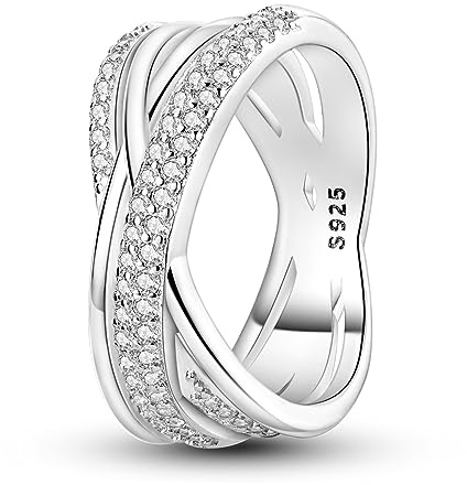 NARMO 925 Sterling Rings for Women Entwined Line Band Cubic Zirconia Ring Size Q