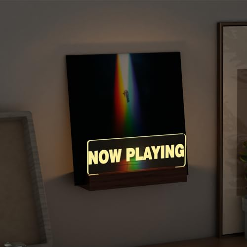 Ammonite Soporte de pared para discos de vinilo Now Playing, soporte de pared de madera acrílica para álbum de vinilo, almacenamiento de discos de vinilo, soporte de colección de pantalla LED