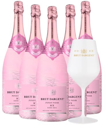 Brut Dargent Pinot Noir Ice | 5 Fl. + 1 limitiertes Acryl Glas gratis | Edler Rosé-Schaumwein | Ideal für elegante Momente | 750ml pro Flasche | Exklusiver Trinkgenuss