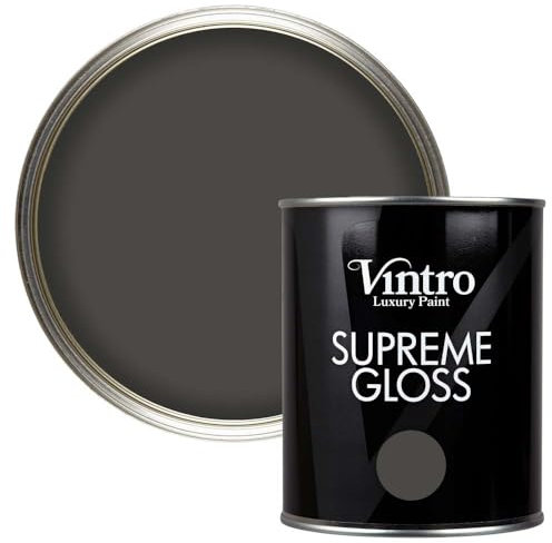 Vintro Paint | Gloss Paint | for Walls | Wood | Trim | Gloss Furniture Paint | Interior & Exterior Use. 1 Litre (Dark Grey - Midnight)