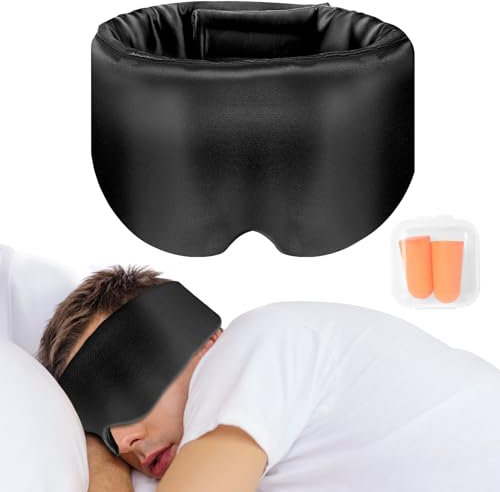 Schlafmaske Seide Augenmaske mit Verstellbarem Kopfband, Sleeping Mask für Herren und Frauen, Silk Schlafmasken und Augenbinde für Nachtschlaf, Reisen & Nickerchen, Schwarz
