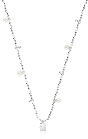 TOUS Collar Corto para Mujer de Plata de Primera Ley Perlas Cultivadas y detalle Colgante Oso, Colección Sweet Dolls