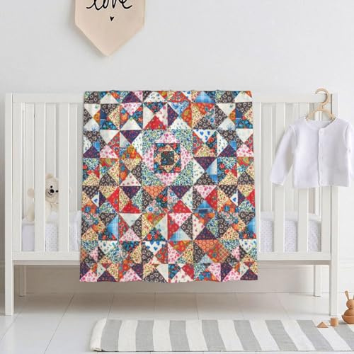 Printed Abstract Floral Boho Patchwork Throw Blanket Ultra Soft Cozy Flannel Fleece Blanket Plush Warm Lightweight Bedding for Couch Sofa Chair Bed Living Room Bedroom Decor,40X30