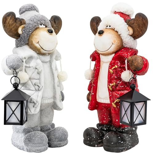 Figuras decorativas navideñas grandes de 42 cm, figuras de Navidad iluminadas para interiores, figuras LED con temporizador, decoración de invierno, alféizar de ventana, figura decorativa con farol