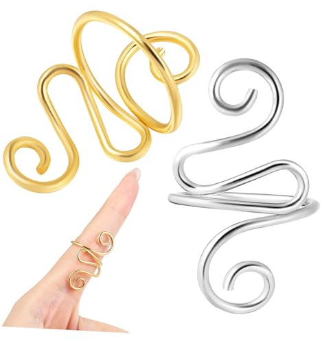 Zerodeko 2 piezas Anillos de Crochet Ajustables para Dedos de Metal Dorado y Plateado Control de Tensión Suave para Tejer y Manualidades Accesorios para Crochet y Ganchillo