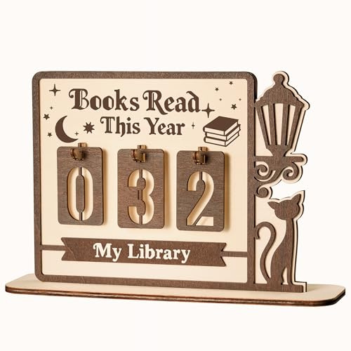 Books Read This Year Tracker Sign, Wooden Reading Counter Shelf Decor