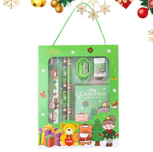 Julpenna suddgummin, set om 6 säkra julbrevpappersset, julklappar för skolan, fashionabla, festliga skrivmaterial i flera färger för julfödelsedag