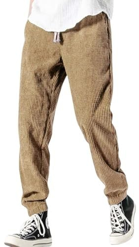 Manchesterbyxor, Baggy Långa Joggingbyxor For Män, Lediga Lösa Sportbyxor Med Dragsko, Raka Ben, Fritidsbyxor, Lättviktsbyxor I Vintage Sladdtyg(Khaki,L)