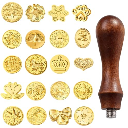 Wax Seal Stamp, Wax Seal Stamp Kit with 20 Embossing Heads and Solid Wood Handle, Personalised Sealing for Invitations, Gift Packaging, Vintage Documents and Craft Projects