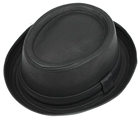 Vintage Unisex Pork Pie Trilby Hat Black Faux Leather Breaking Bad Heisenberg Style [Black,M (57 CM)]