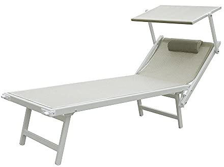 TEMPO STYLE - Lettino Mare Professionale in Alluminio L-Mediterraneo | Tetto Parasole Pieghevole, Rivestimento in Textilene, Ideale per Spiaggia, Piscina e Giardino (Grigio/Bianco)