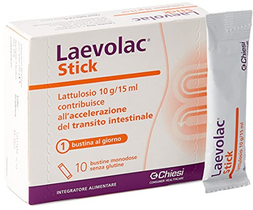 Laevolac Stick - Integratore Alimentare a Base di Lattulosio, Contribuisce all'Accelerazione del Transito Intestinale, Senza Glutine - Confezione da 10 bustine monodose da 15ml