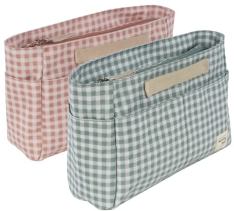Walking Mum. Trousse de toilette pour bébé I Love Vichy. Petit sac organiseur pour accessoires de toilette et d'hygiène de bébé. Pratique et confortable à transporter. Couleur rose. Dimensions : 26 x