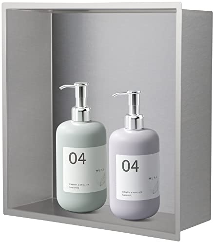 Sanbege 12.6×12.6 Shower Niche Brushed Stainless Steel, Recessed Shower Caddy, Bathroom Shelf Insert Fits for 12.2 Square Wall Hole Installation (Nickel)