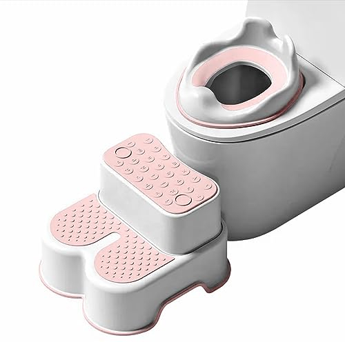 roynoy | Toilettensitz Kinder mit Treppe | Sitzverkleinerer mit Tritthocker | Kloaufsatz | WC Sitz mit Tritthocker (weiß/rosa)