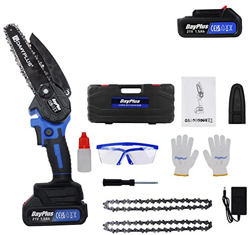 21V Electric Cordless One-Hand Saw Chain Saw Woodworking W/Battery Kit with 1PCS Li-Ion Battery&2 Chain, 2200W, 6 Inch Guide Plate Length