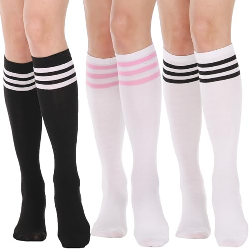 DRESHOW 3 Pares Calcetines Hasta la Rodilla para Mujer, Calcetines Hasta Rodilla Altos de Calctines Altos de Punto Sólido Casuales Calcetines de Botas