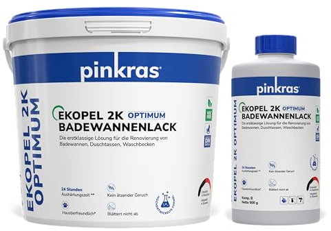EKOPEL 2K Optimum Badewannenlack weiß Set für Badewanne | 24 St Härtungszeit.| Badewannen Beschichtung aus Emaille Lack | dicke Badewannenfarbe | Badewanne bis 1,7 Meter…
