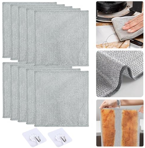 Lot de 10 chiffons à vaisselle multifonctionnels anti-rayures pour vaisselle humide et sèche, nettoie et nettoie la vaisselle, les éviers, les comptoirs, les plaques de cuisson, rinçage facile,