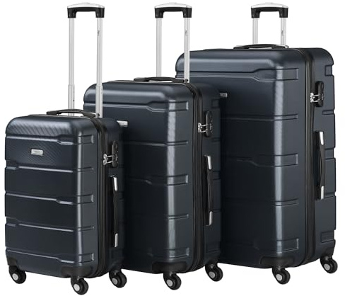 Zelsius Set de valises | Valise rigide en ABS avec serrure à combinaison, 4 roulettes et cloison intérieure | Valise à main, valise rigide - Lot de 4 pièces - Trolley, grande valise, anthracite, [74 x