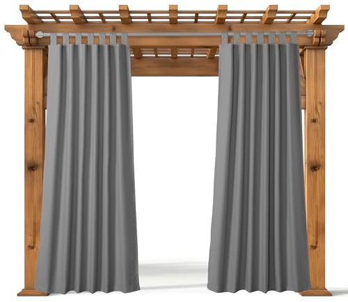 JEMIDI Cortina de Exterior Resistente a la Intemperie con Ojales - Cortina Exterior Impermeable - Cortinas para Balcones - Gris