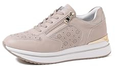 QUEEN HELENA Sneakers con Zip Laterale Scarpe da Ginnastica con Plateau Casual Donna X30-1 (Beige, Sistema Taglie Calzature EU, Adulto, Donna, Numero, Media, 37)