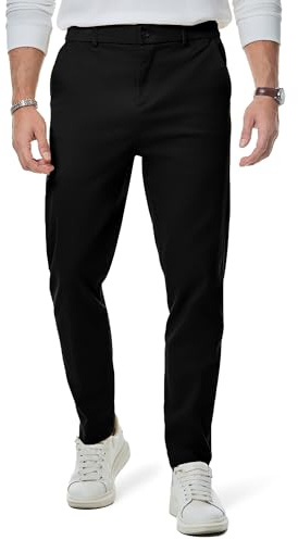 Elegancity Mens Chino Trousers Slim Fit Tapered Leg Dress Pants Cotton Twill Chinos Smart Casual Stretch Pants with Pockets Black, S