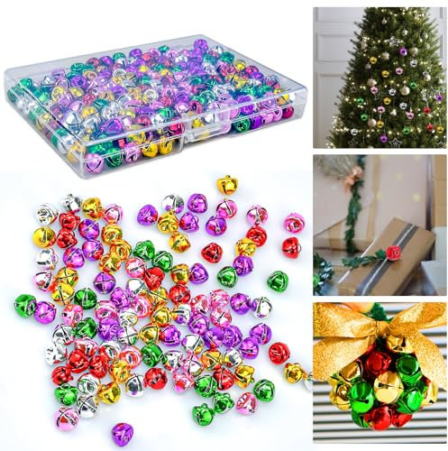 CAREDGO Glöckchen Weihnachten, 300 Stück Mini Metallglöckchen Bunt Glocke 8mm Weihnachtsglöckchen mit Aufbewahrungsbox Weihnachtsbaum Schellen Glöckchen Weihnachtsdekor Schmuckherstellung für DIY