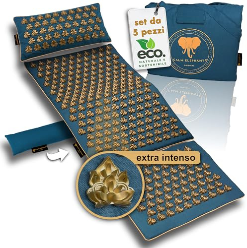CALM ELEPHANT ORIGINAL® Alfombrilla de acupresión con cojín (función térmica) XXL Set extra intenso para avanzados – MANDALA PRO, 5 piezas, esterilla de masaje para espalda, aliviar la tensión,