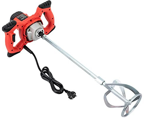Malaxeur Électrique 1500W Malaxeur Mortier Colle 6 Vitesses Réglables Bétonnière Portative 330-930rpm Mélangeur Peinture avec Bouton Commutateur pour Mélange Ciment, Poudre Mastic, Peinture