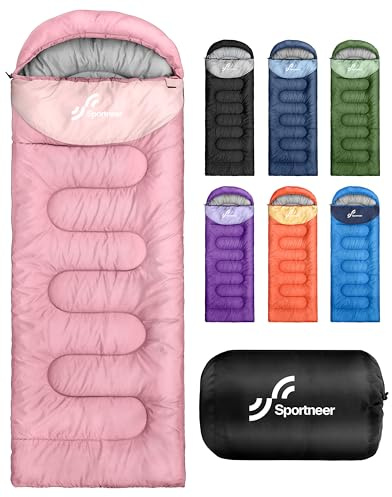 Sportneer Sacs de Couchage 220x80cm– Sac de Couchage Enfant et Adulte, Confortable, Chaud et Léger, Température 10-25°C – Idéal pour Camping, Camp de Classe et Sieste