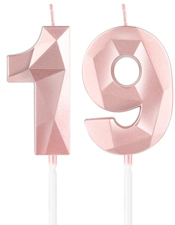 Rose Gold 19th Birthday Candles,3D Number 19 Candle for Cake,Girls 19th Birthday Decorations,Rose Gold 19 Candle Cake Topper for Girls Her Him Birthday Party Wedding Decorations