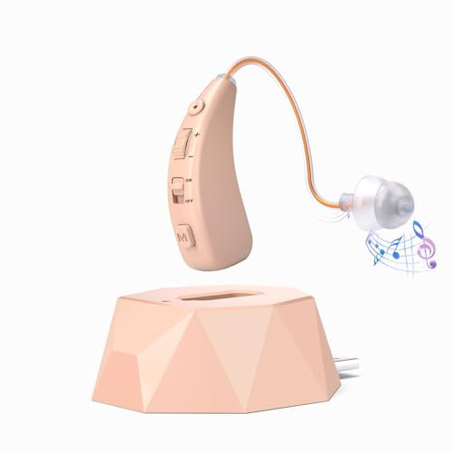 HIBRIQ Equipo de sonido recargable, caja de carga detrás de la oreja, 40 horas, reducción de ruido, 2 modos, volumen ajustable, Individual