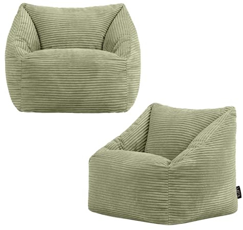 Icon Natalia Sitzsack Kinder, Salbeigrün, 2er Pack, Flauschiger Cord Stoff, Sitzsack Cord mit Füllung, Bequemer Kinder Sessel, Kuschelsessel, Lese Sessel, Schlafzimmer, Kinderzimmer, Spielzimmer