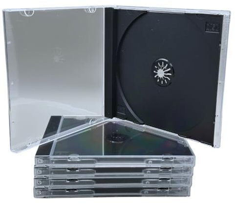 shopanize24® Premium CD-Leerhüllen – Jewelcases/Slimcases mit schwarzem Tray – 5.2mm / 10.4mm – für 1 Disc, maschinenfähig, mit Booklet-Halterung (Jewelcase, schwarzes Tray (10,4mm), 5 Leerhüllen)