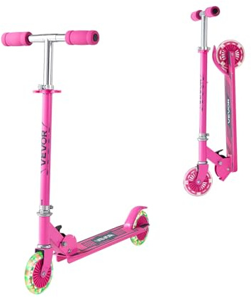VEVOR Patinete 2 Ruedas, para Niños a Partir de 3 Años, Patinete Urbano Infantil con Ruedas Iluminadas, Manillar Regulable en Altura, Base Antideslizante y Chasis Plegable, hasta 50 kg, Rosa