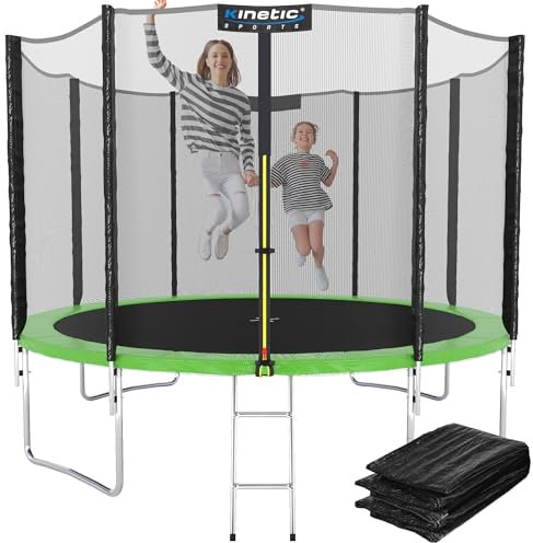 KINETIC SPORTS Trampolin Outdoor 'Salto Plus' Ø 183/244/305/366/400/430/490 cm - Komplett-Set für Kinder, USA Sprungtuch, Netz, Randpolster, Leiter - bis zu 160kg