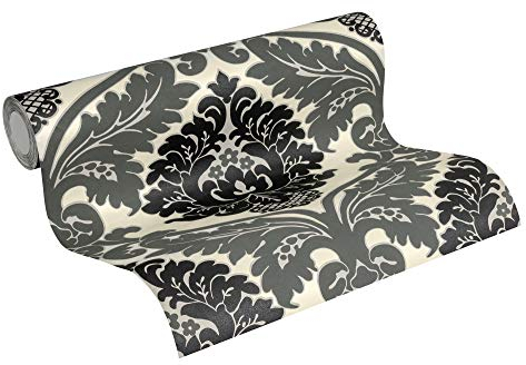 MATEX Tapete barock glamouröse Vliestapete mit Ornamenten Barocktapete in 3D-Optik schwarz weiß leicht zu verarbeiten