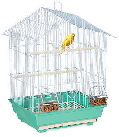 Relaxdays Vogelkäfig, Käfig für Kanarienvögel, Sitzenstangen & Futternäpfe, HxBxT: 49 x 39,5 x 32 cm, hellblau/mintgrün