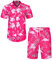 J.VER Herren Hawaiihemd Flamingo Floral Kurzarmhemd und Shorts Sommer Beach Freizeithemden Funky Party Outfit Hawaii Hemd Männer Faltenfrei Urlaub Hemd Set,Rosa Flamingo,S
