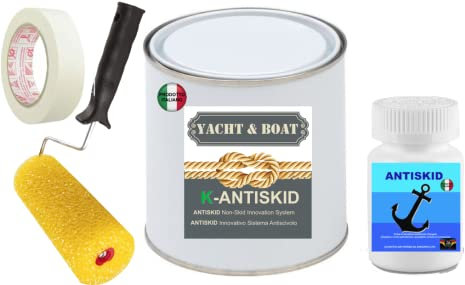 Smalto NAUTICO ACRILICO BICOMPONENTE SATIN ANTISCIVOLO ANTISDRUCIOLO ANTISKID KIT PRONTO ALL'USO SPECIALE PONTI E COPERTE (Kg 1,5 (1+0,2Cat+0,3Perline), RAL7035 GRIGIO LUCE)