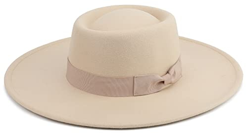 Pro Celia Big Wide Brim Women Fedora Hat (Oval-Rice)