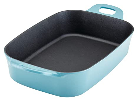 Rachael Ray NITRO Cast Iron Roasting Lasagna Pan/Baking Dish, Roaster/Rectangular, 9 Inch x 13 Inch, Agave Blue