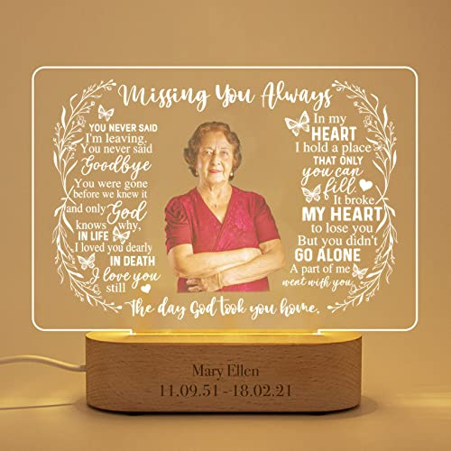 Magic Lunar Personalized Unique Sympathy Gifts for Loss of Mom Custom in Memory of Loved One Light Up Picture Frames with Photo and Text Memorial Plaque Night Light Lamp