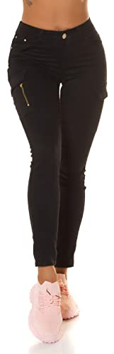 Koucla Uni Cargo High Waist Skinny Jeans Byxor med dekorativ dragkedja, svart, 38